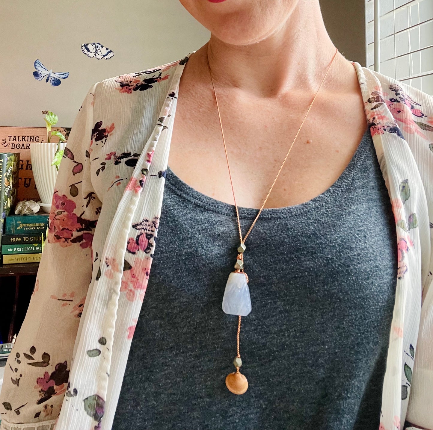 sea witch blue lace agate silk crystal necklace | adjustable lariat style