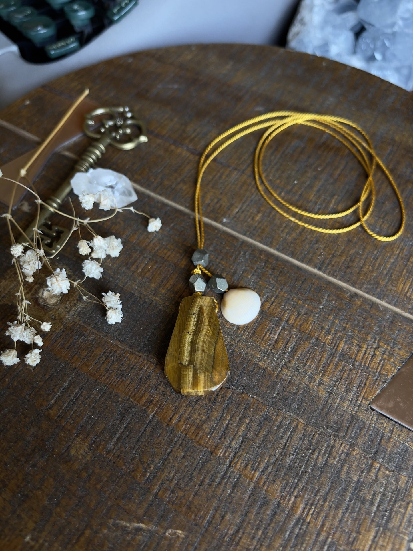 sea witch tiger’s eye silk crystal necklace | adjustable lariat style