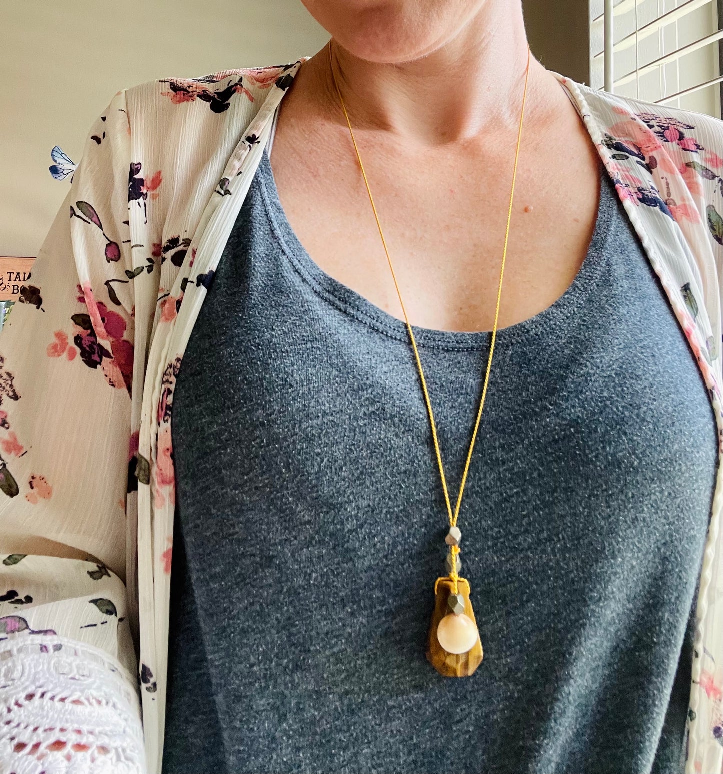 sea witch tiger’s eye silk crystal necklace | adjustable lariat style