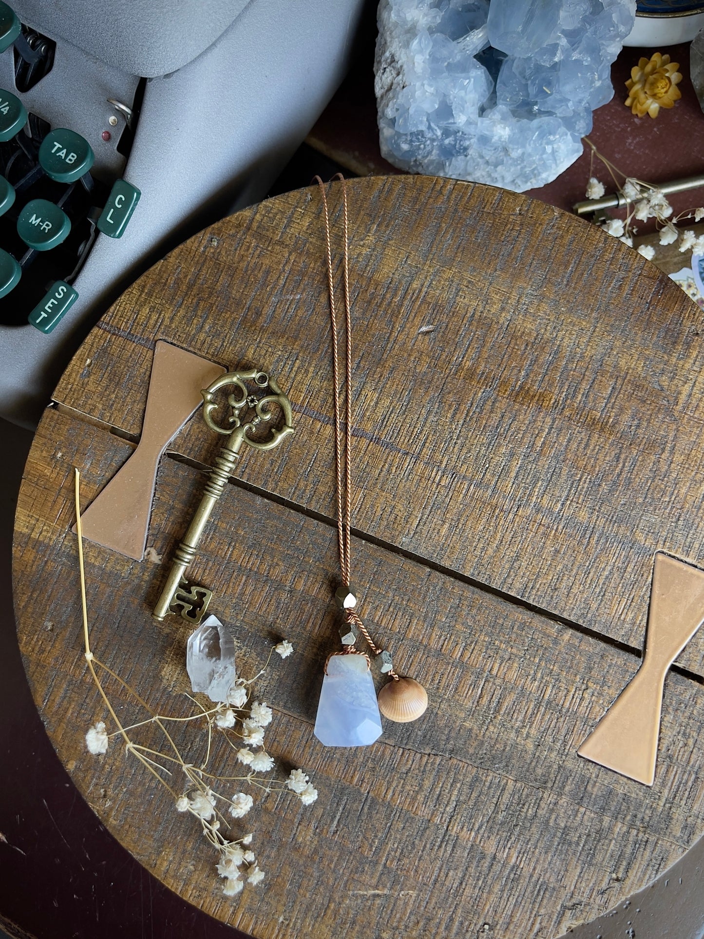 sea witch blue lace agate silk crystal necklace | adjustable lariat style