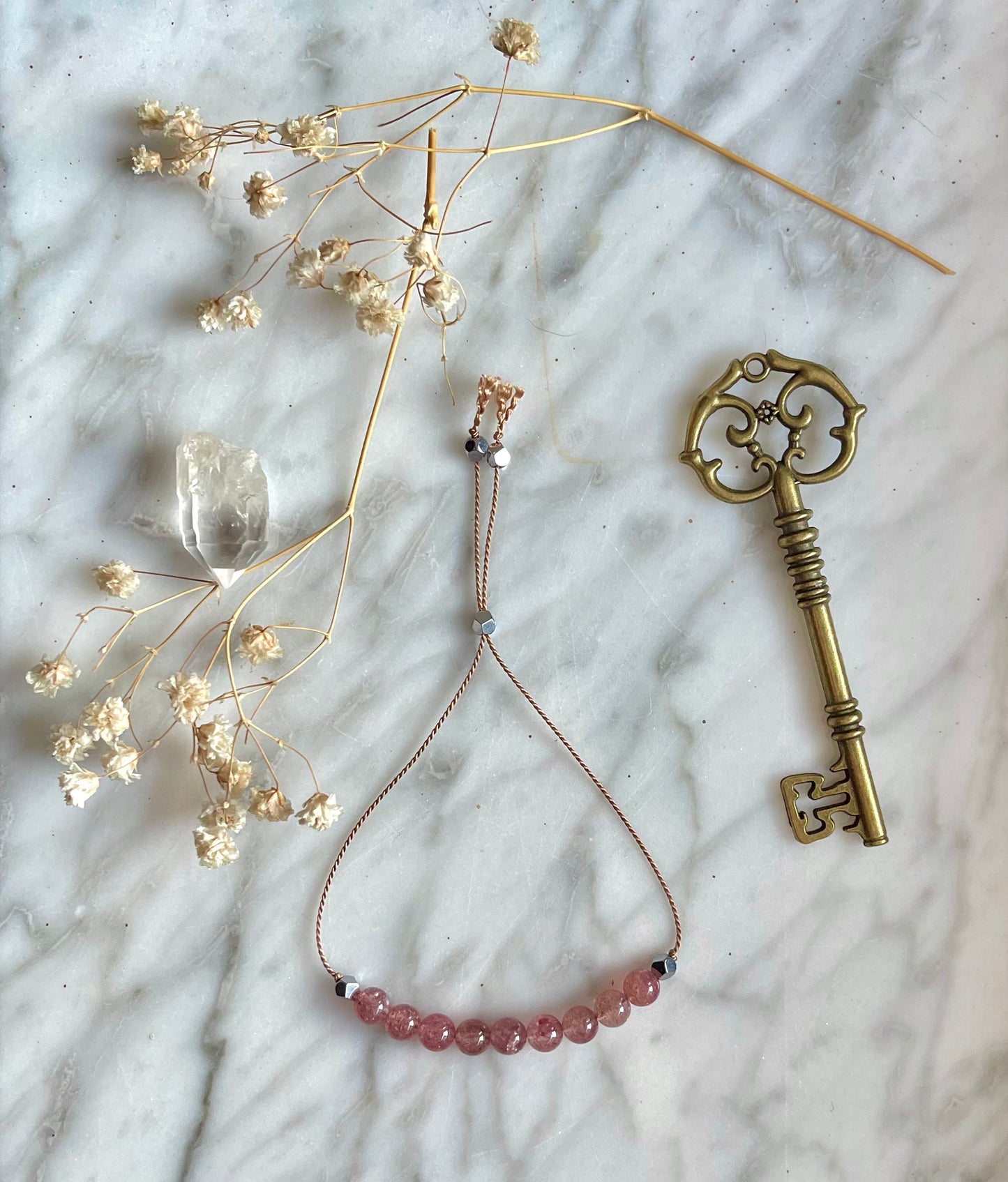 strawberry (hematoid) quartz adjustable silk crystal bracelet