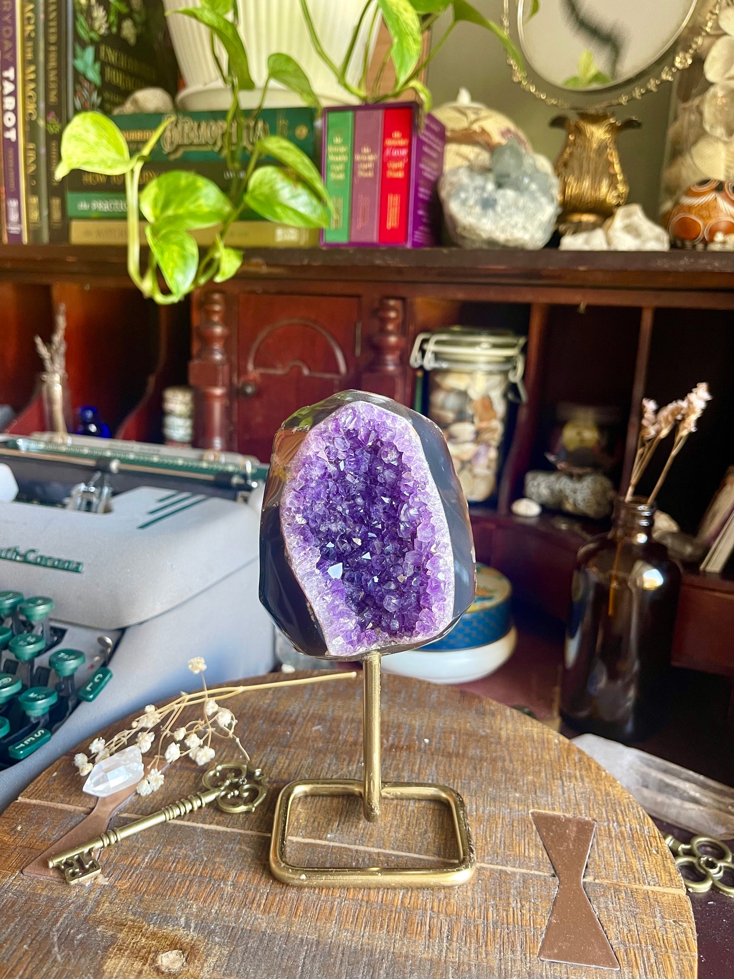 amethyst cluster on stand