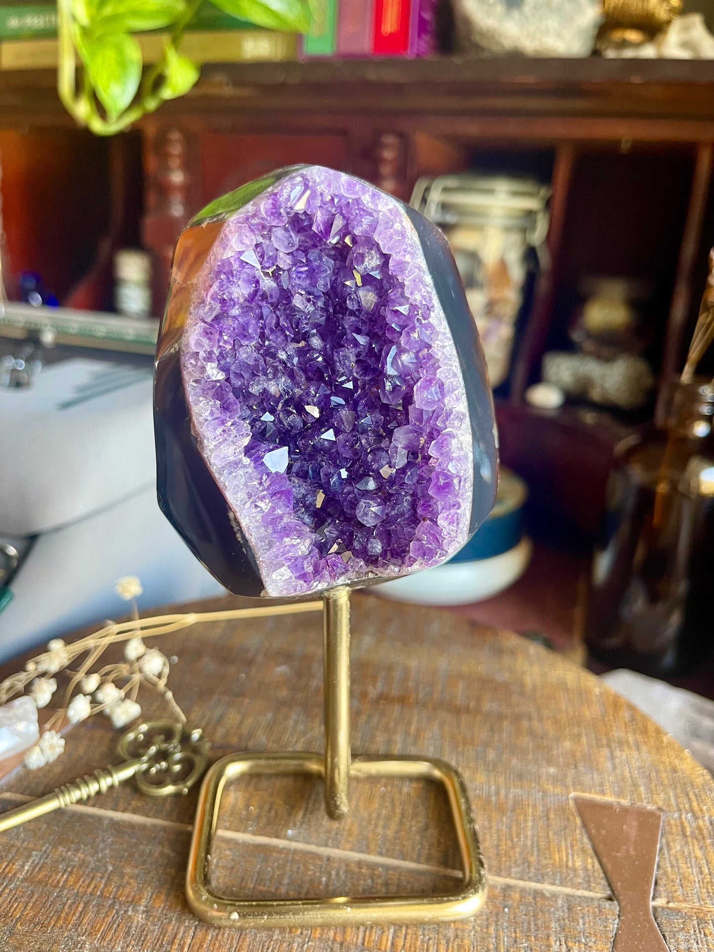 amethyst cluster on stand