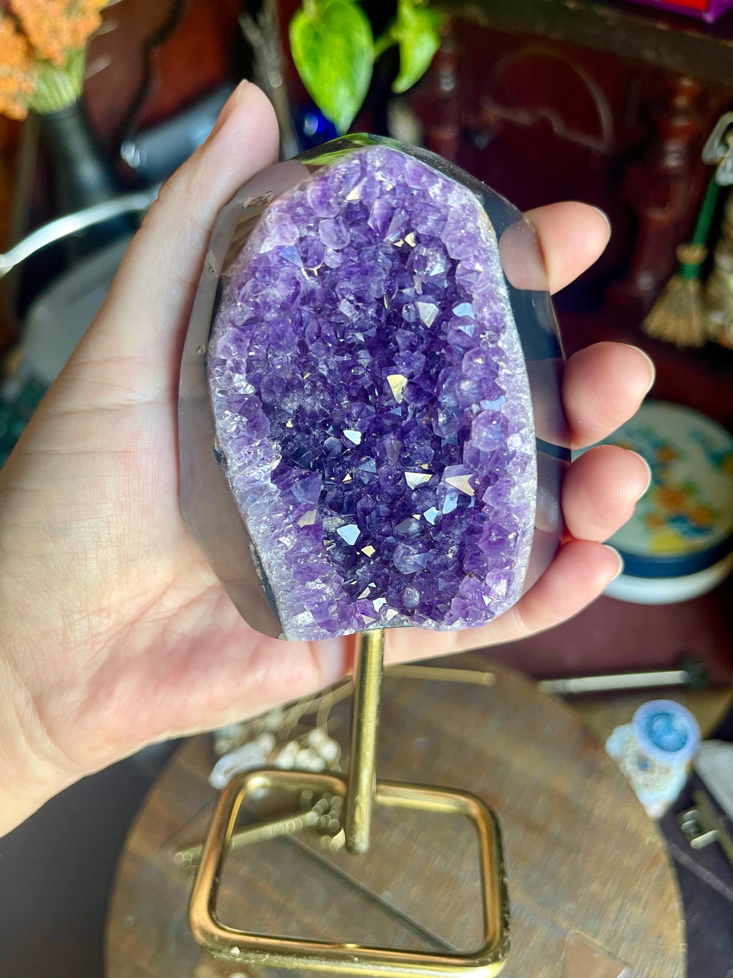 amethyst cluster on stand