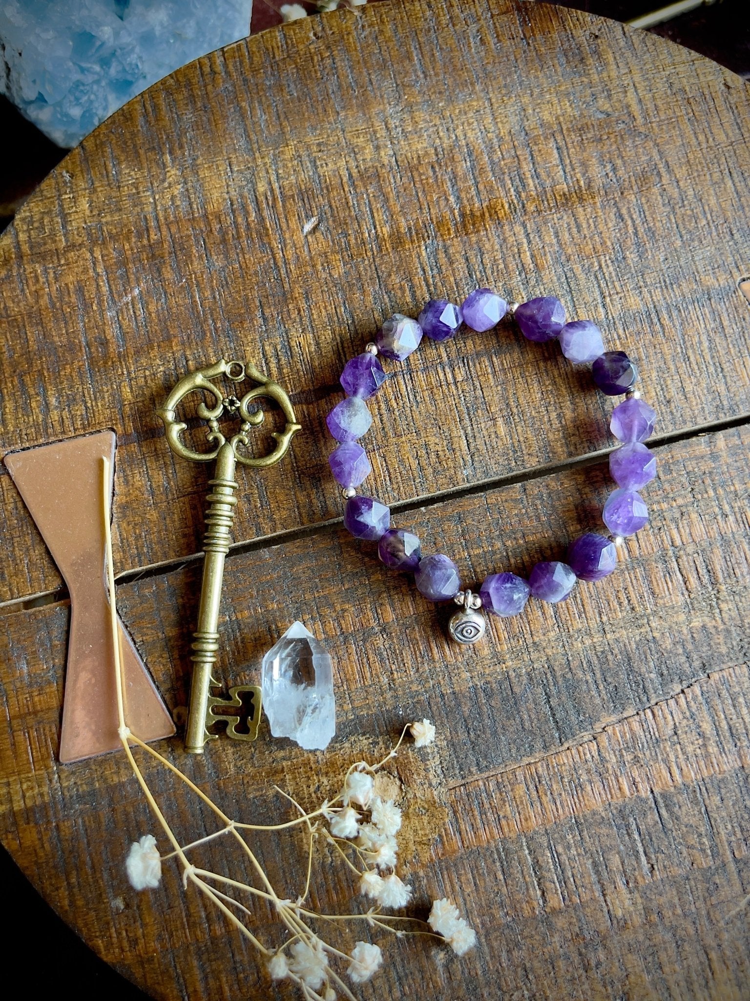 amethyst evil eye elastic bracelet - lil shop of light & love