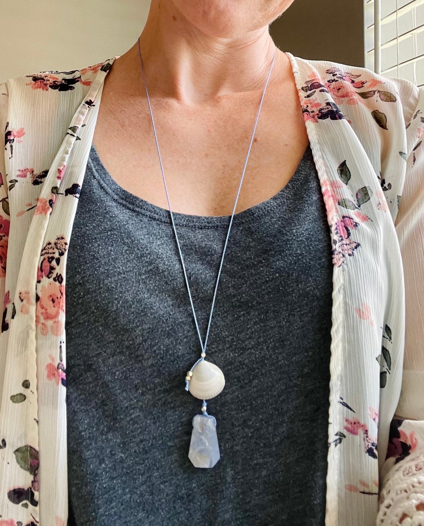 blue lace agate sea witch silk crystal necklace | adjustable lariat style - lil shop of light & love
