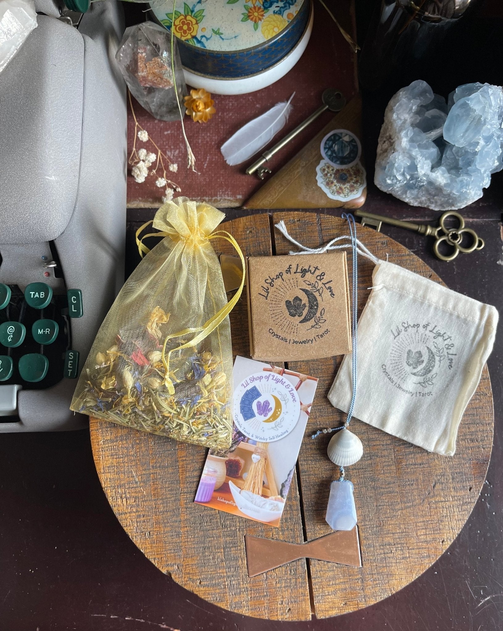 blue lace agate sea witch silk crystal necklace | adjustable lariat style - lil shop of light & love