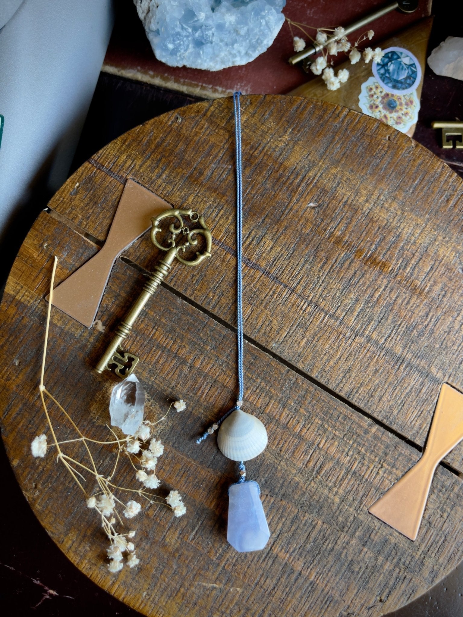 blue lace agate sea witch silk crystal necklace | adjustable lariat style - lil shop of light & love