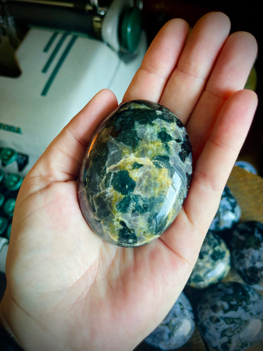 indigo gabbro/mystic merlinite palm stones