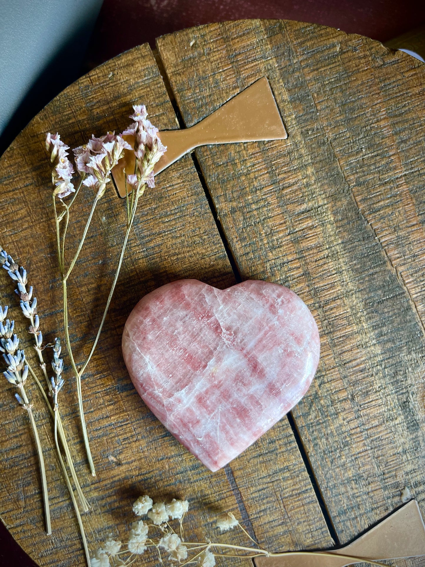 rose calcite | heart palm stones
