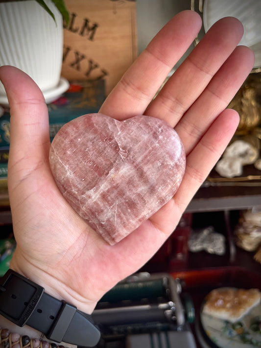 rose calcite | heart palm stones