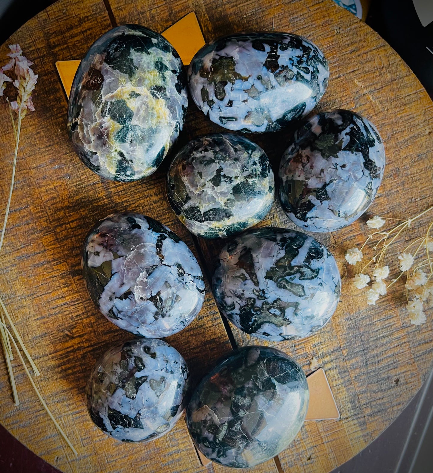 indigo gabbro/mystic merlinite palm stones