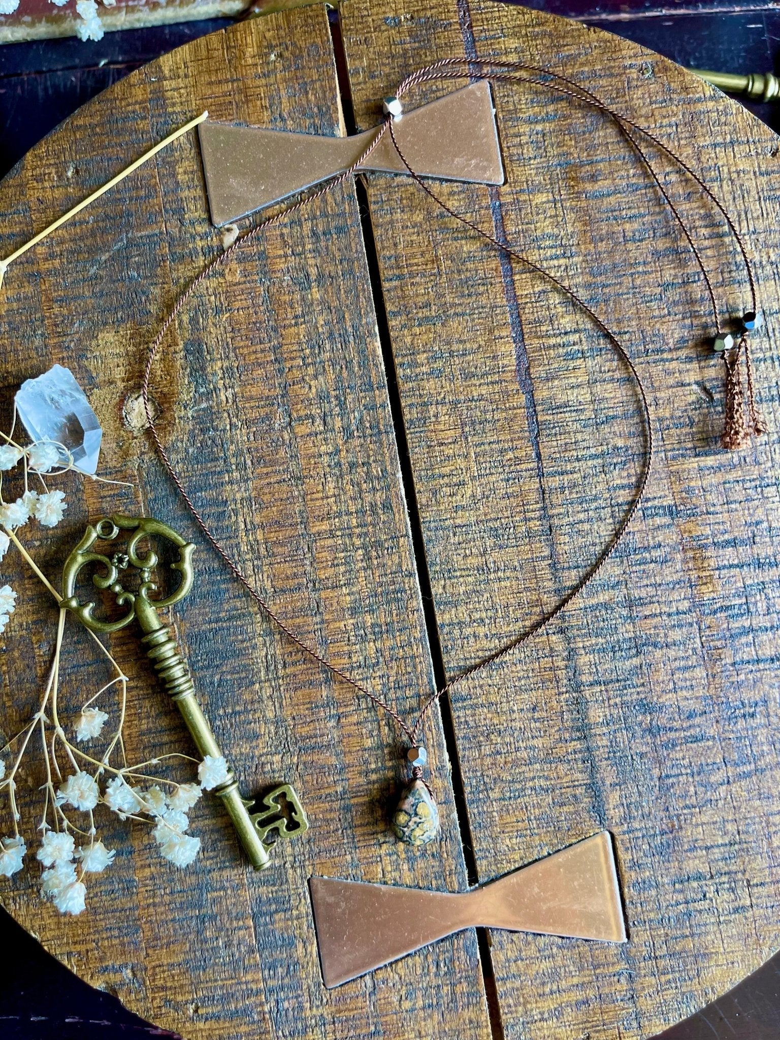 leopardskin jasper silk crystal necklace | adjustable choker - lil shop of light & love
