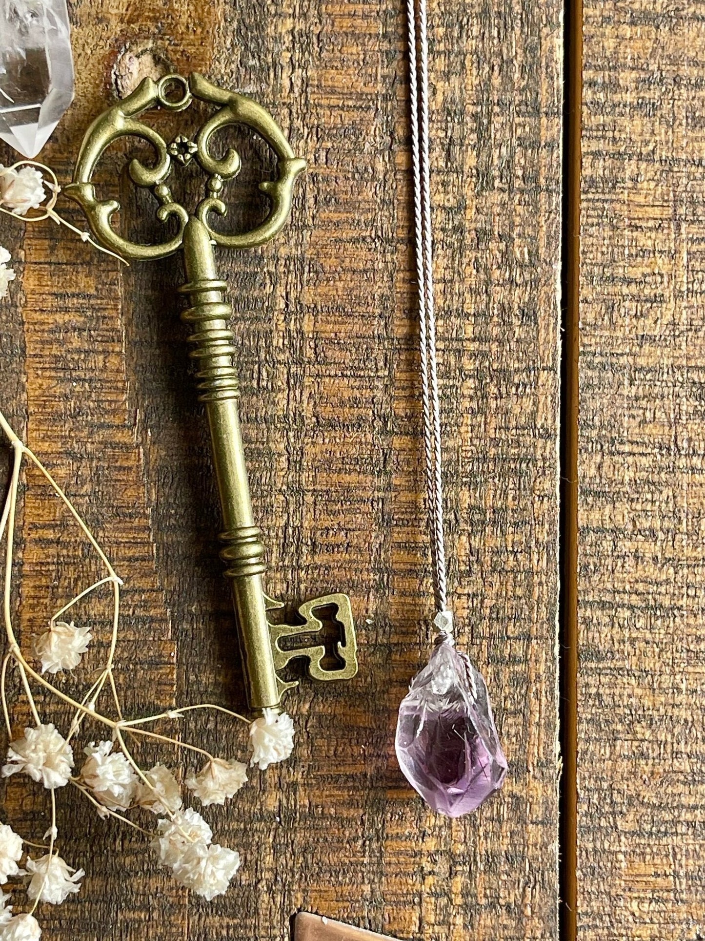 raw amethyst silk crystal necklace | adjustable choker - Lil Shop of Light & Love