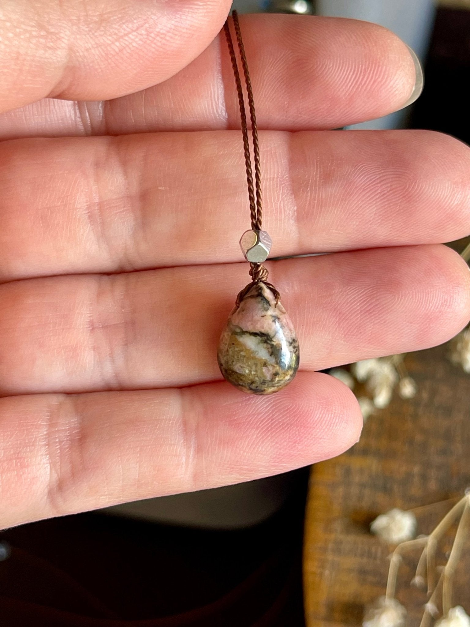 rhodonite silk crystal necklace | adjustable choker - Lil Shop of Light & Love