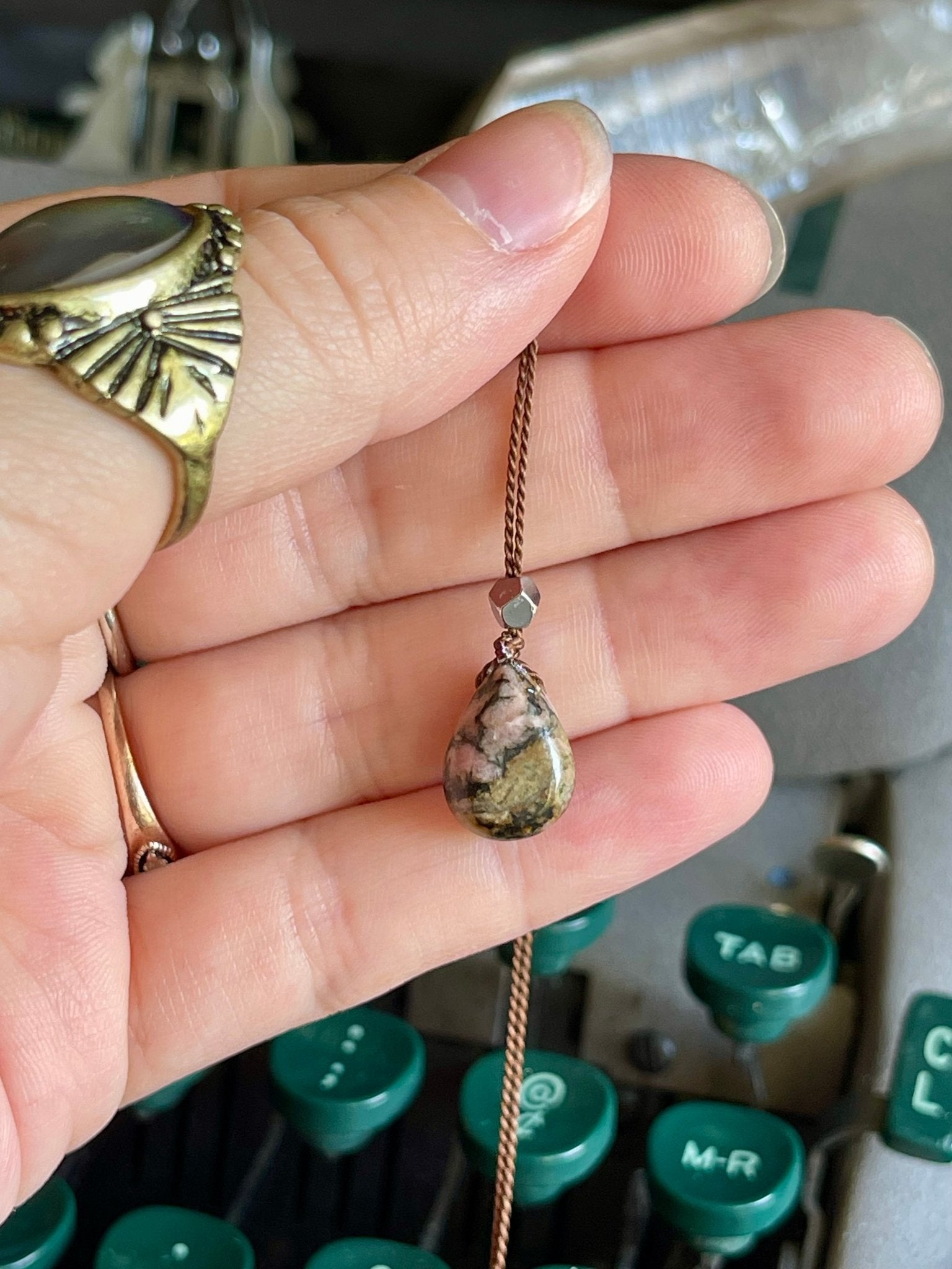 rhodonite silk crystal necklace | adjustable choker - Lil Shop of Light & Love