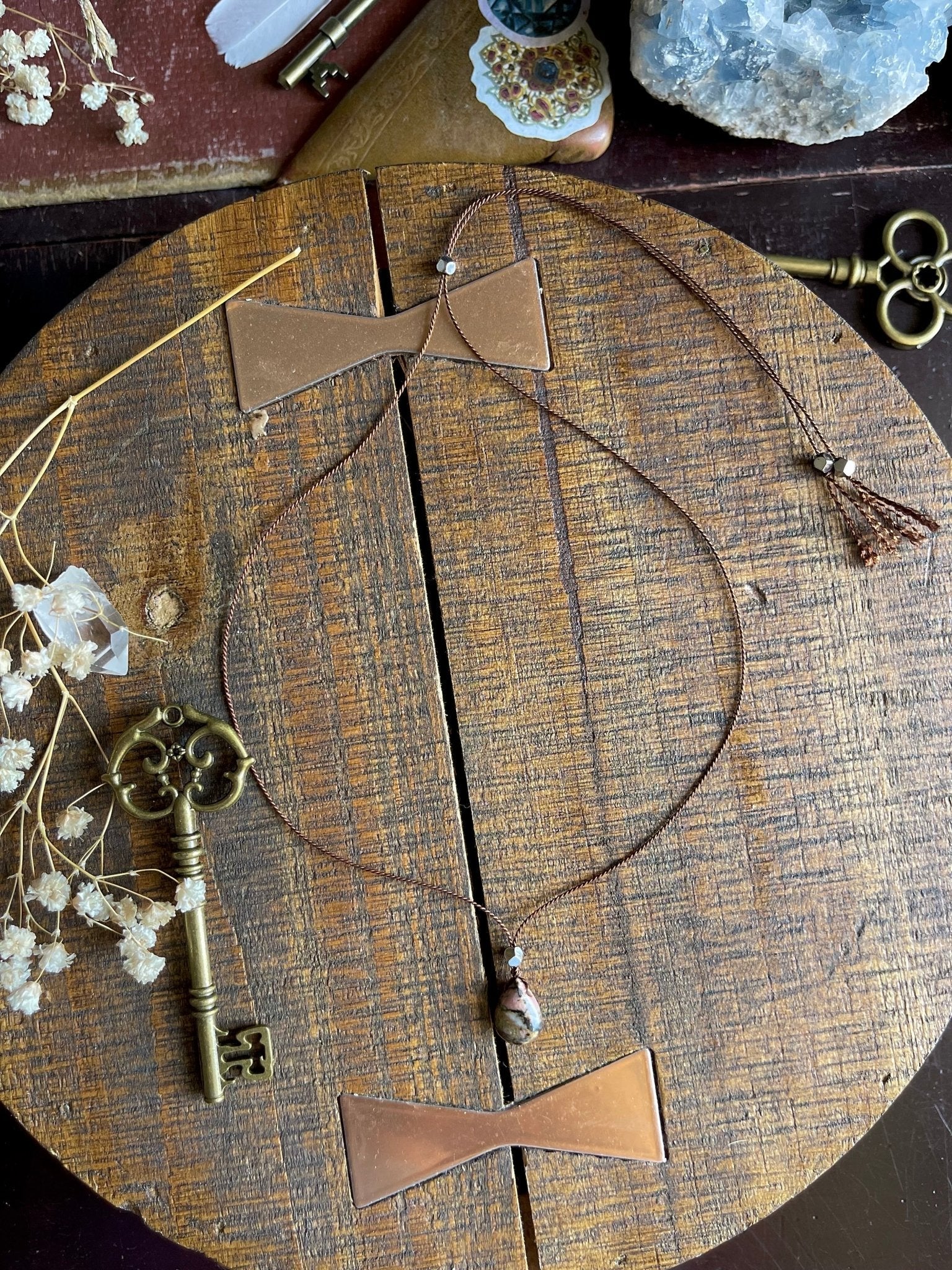 rhodonite silk crystal necklace | adjustable choker - Lil Shop of Light & Love