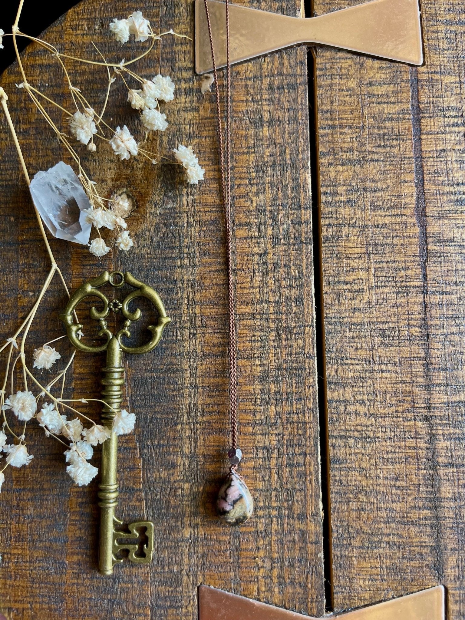 rhodonite silk crystal necklace | adjustable choker - Lil Shop of Light & Love