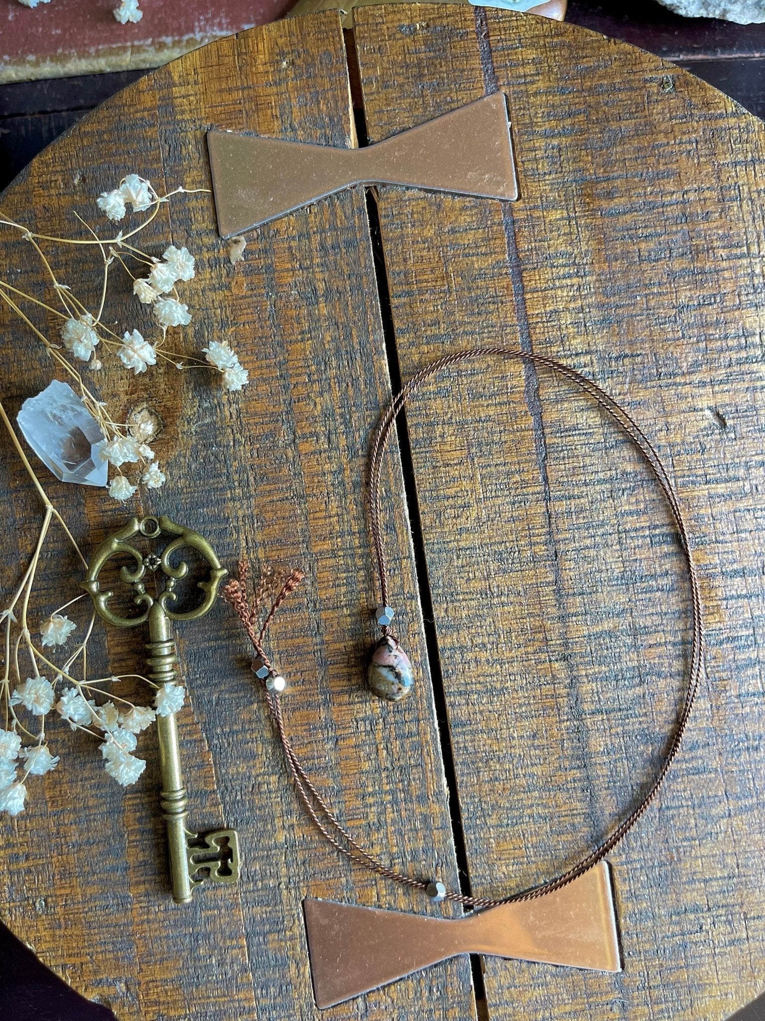 rhodonite silk crystal necklace | adjustable choker - Lil Shop of Light & Love