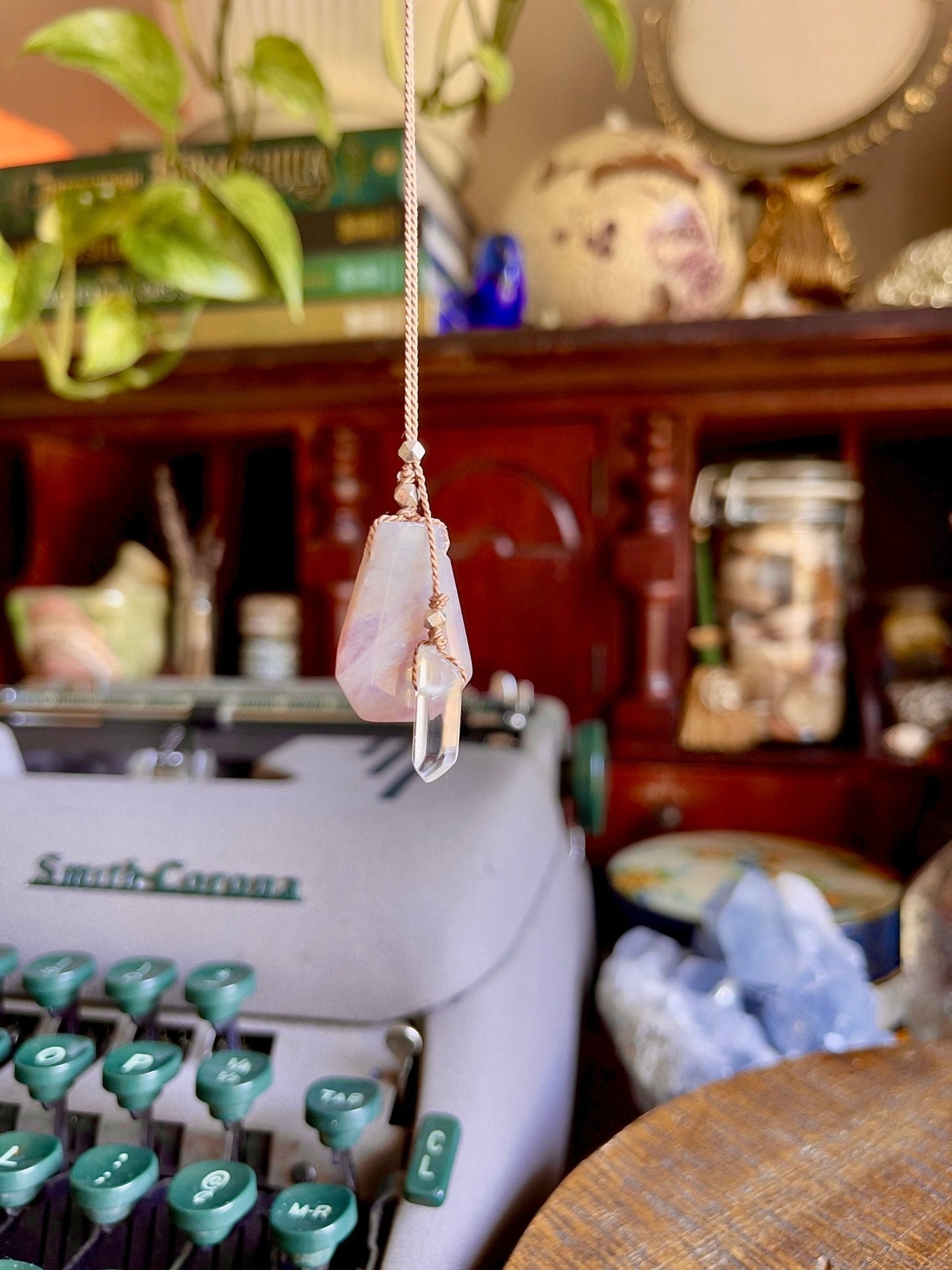 rose quartz silk crystal necklace | adjustable lariat style - Lil Shop of Light & Love