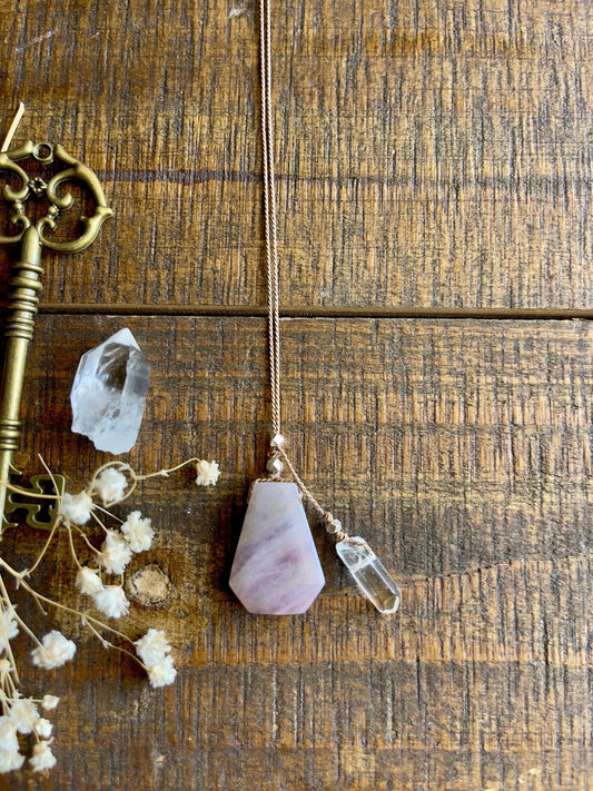 rose quartz silk crystal necklace | adjustable lariat style - Lil Shop of Light & Love