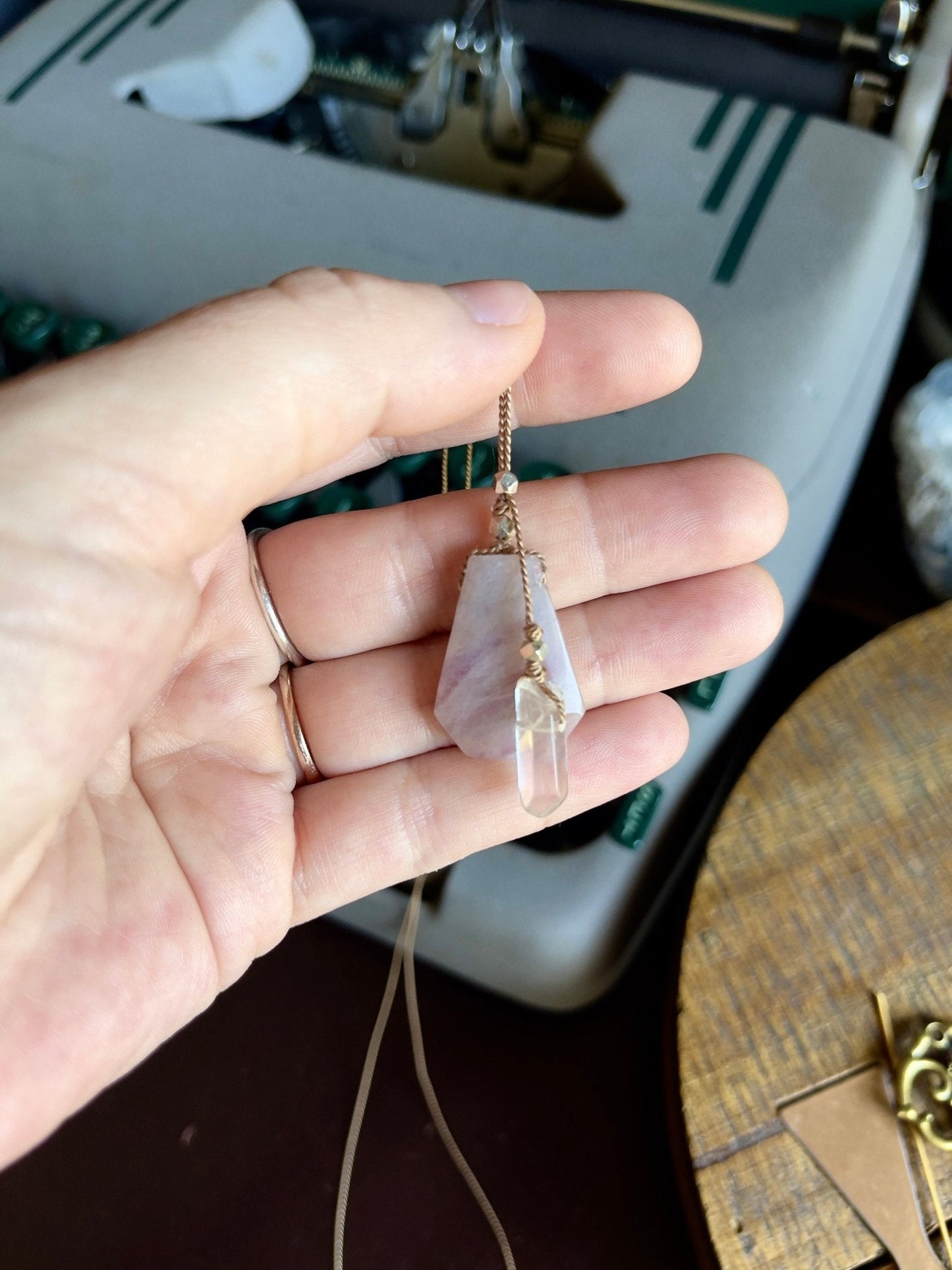 rose quartz silk crystal necklace | adjustable lariat style - Lil Shop of Light & Love