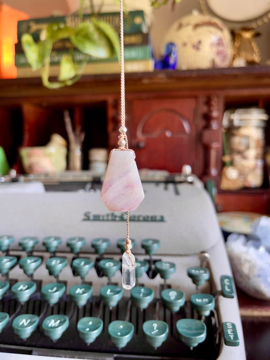 rose quartz silk crystal necklace | adjustable lariat style - Lil Shop of Light & Love
