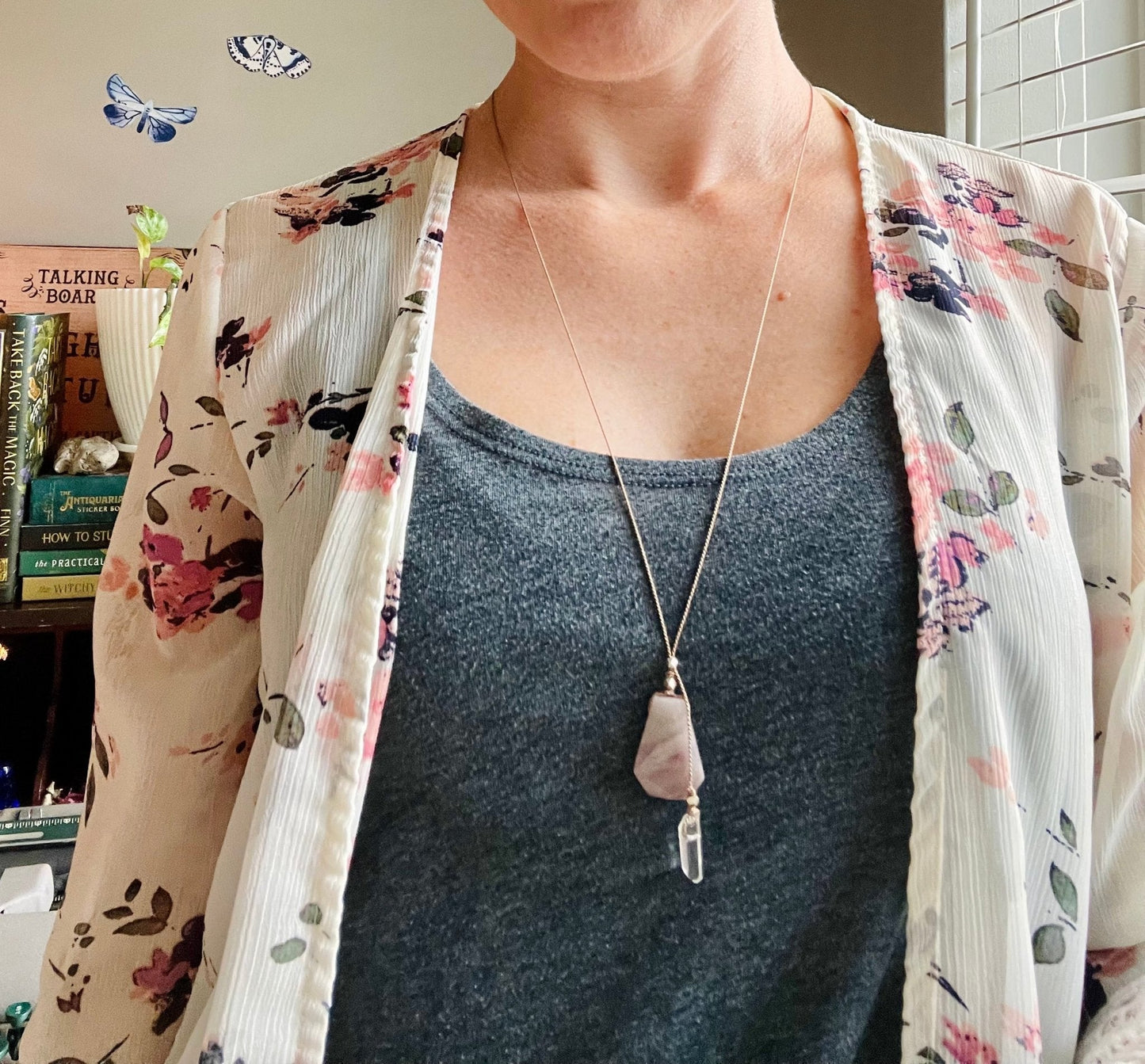 rose quartz silk crystal necklace | adjustable lariat style - Lil Shop of Light & Love