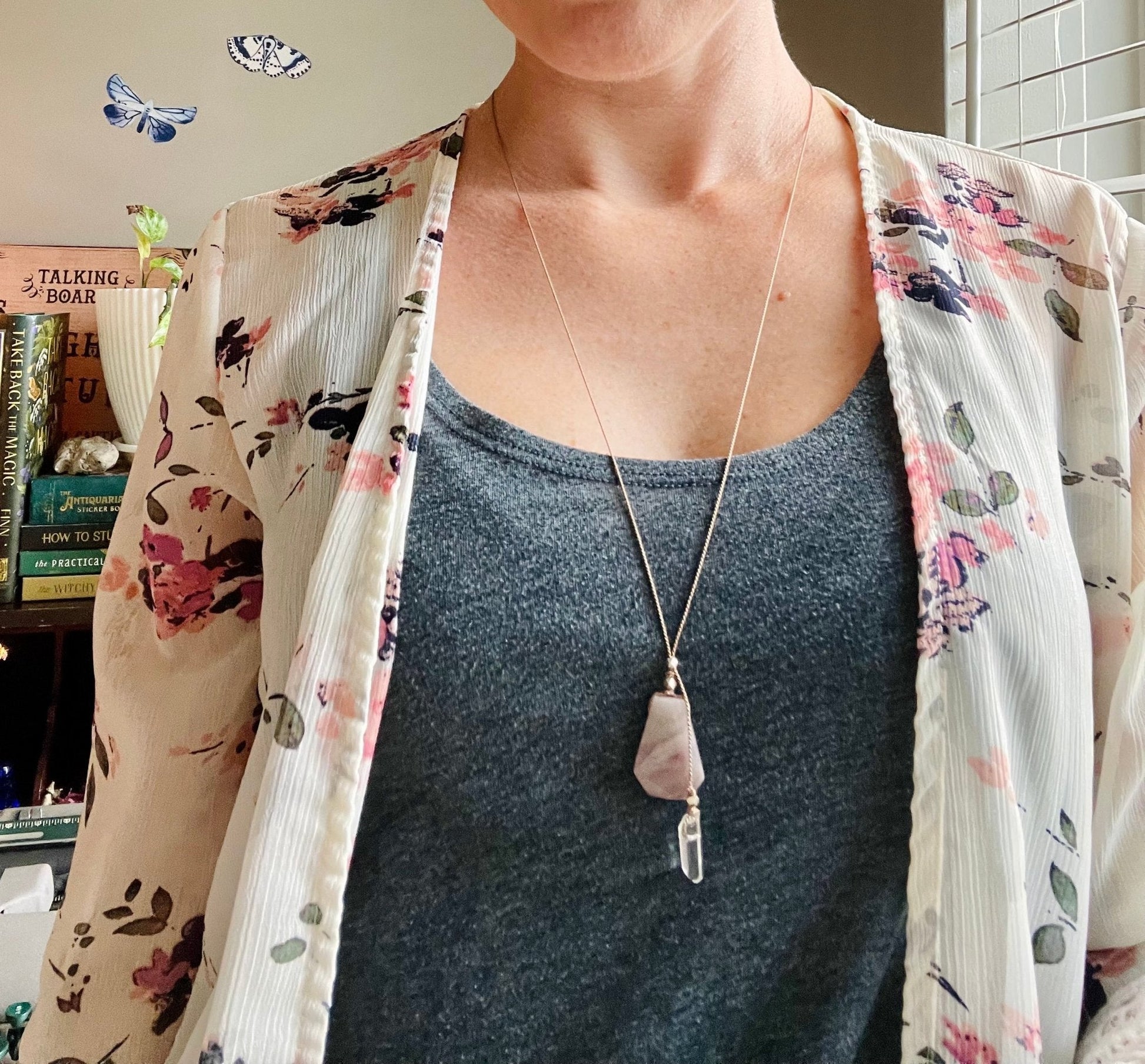 rose quartz silk crystal necklace | adjustable lariat style - Lil Shop of Light & Love