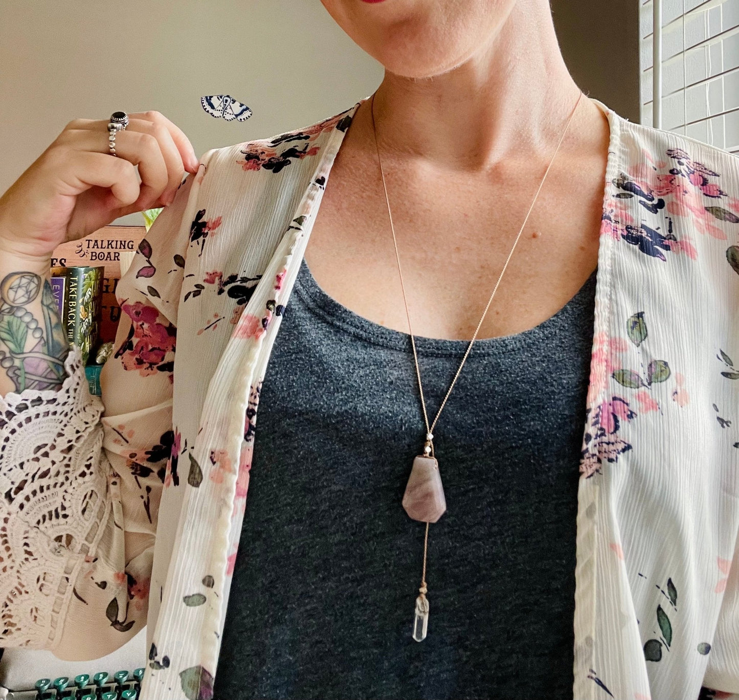 rose quartz silk crystal necklace | adjustable lariat style - Lil Shop of Light & Love