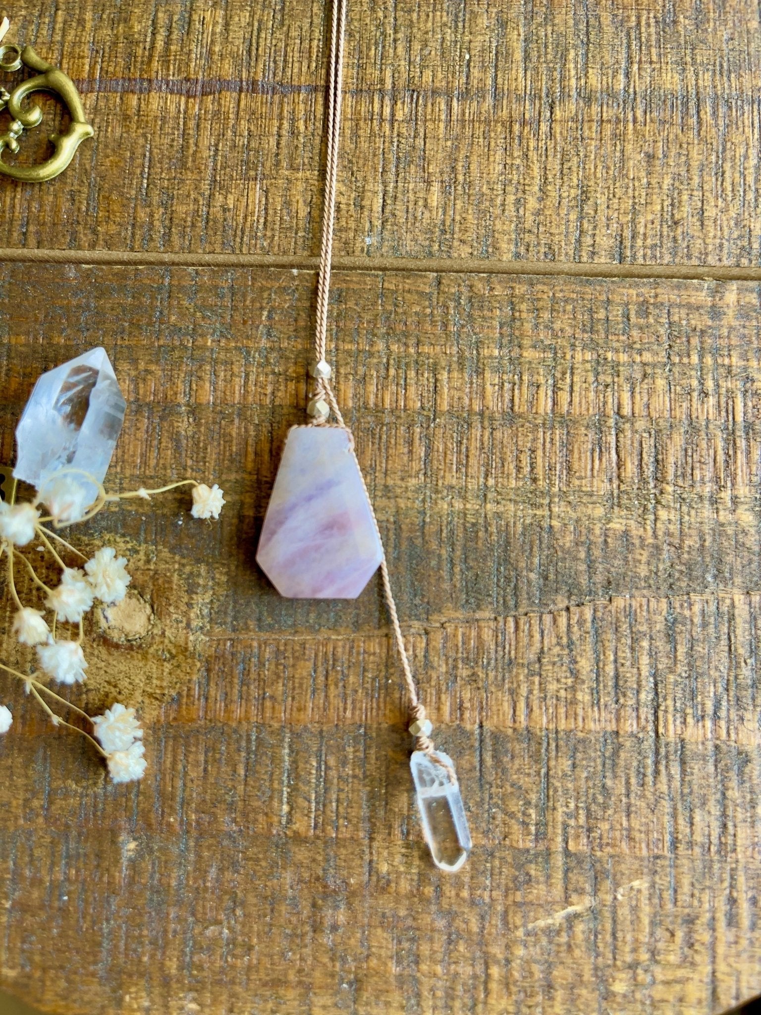 rose quartz silk crystal necklace | adjustable lariat style - Lil Shop of Light & Love