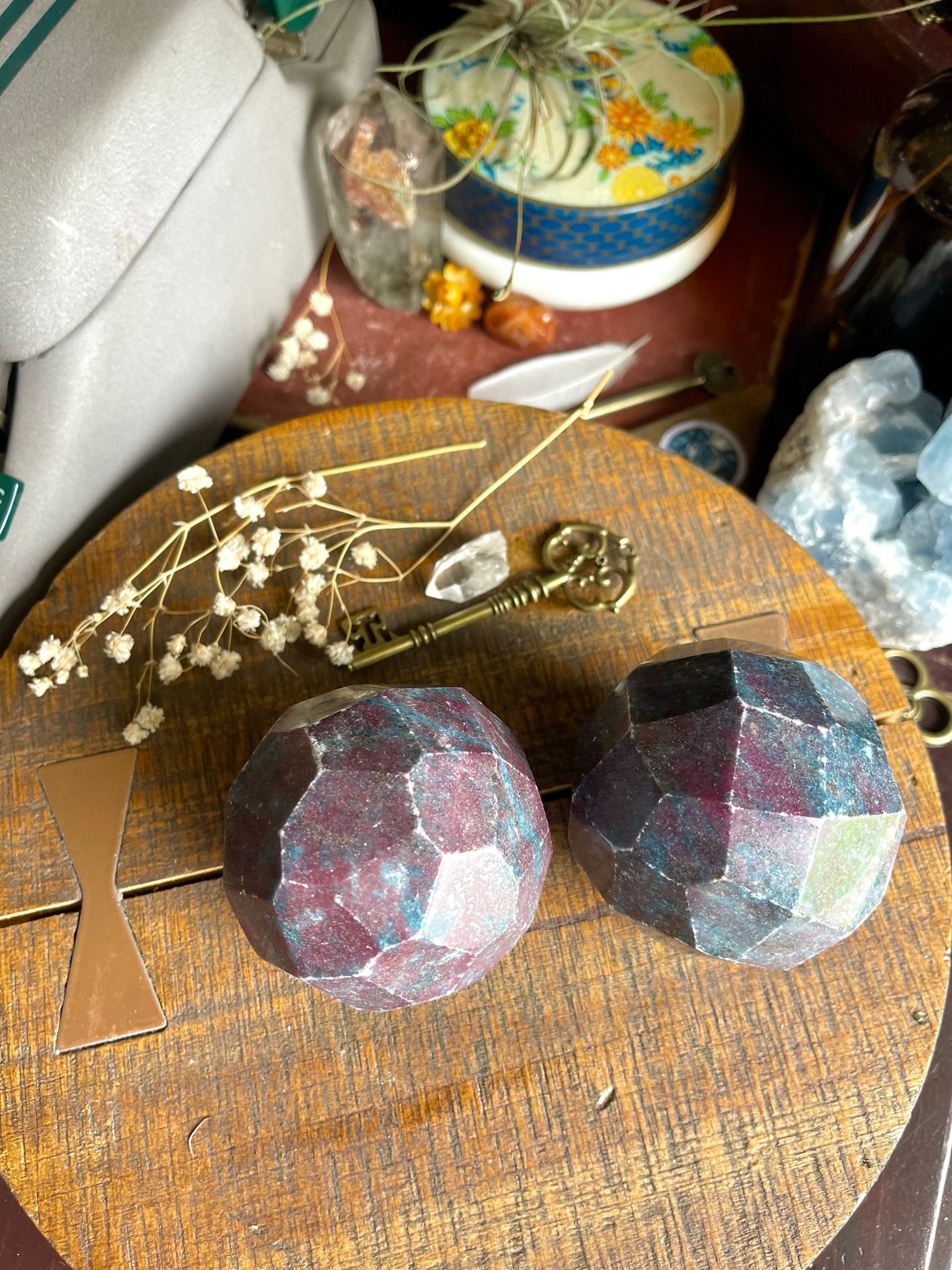 ruby in kyanite faceted spheres - Lil Shop of Light & Love