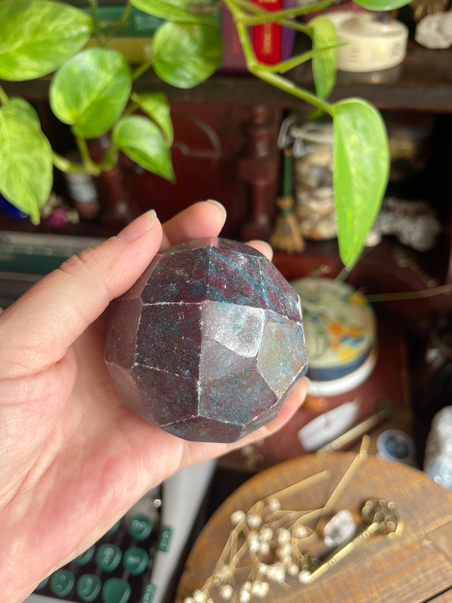 ruby in kyanite faceted spheres - Lil Shop of Light & Love