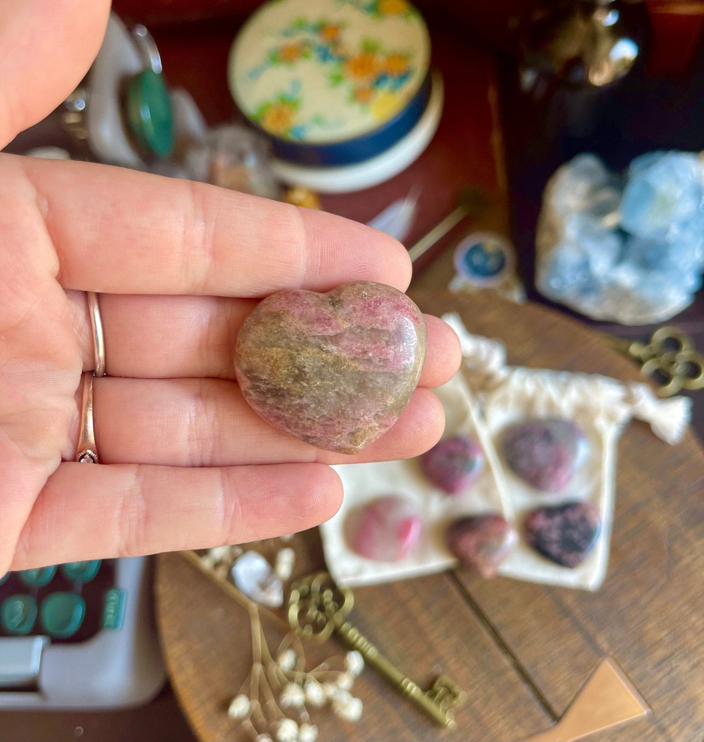 small rhodonite polished hearts - Lil Shop of Light & Love