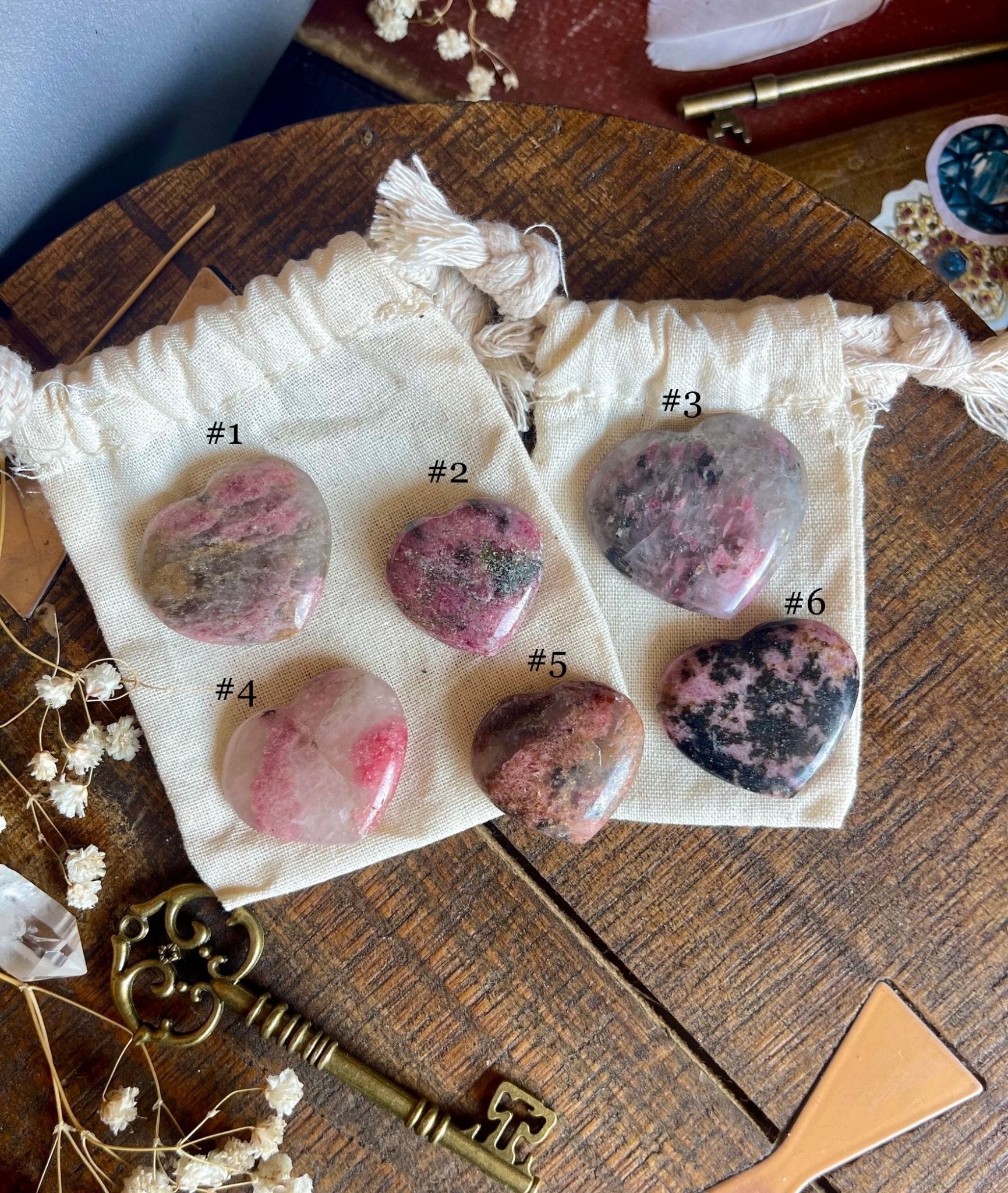 small rhodonite polished hearts - Lil Shop of Light & Love