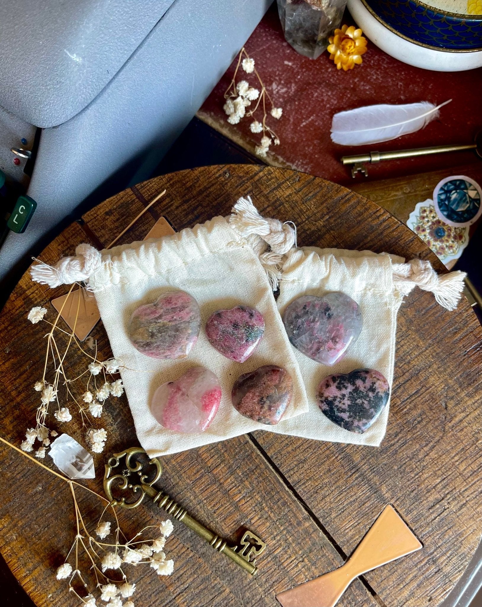 small rhodonite polished hearts - Lil Shop of Light & Love