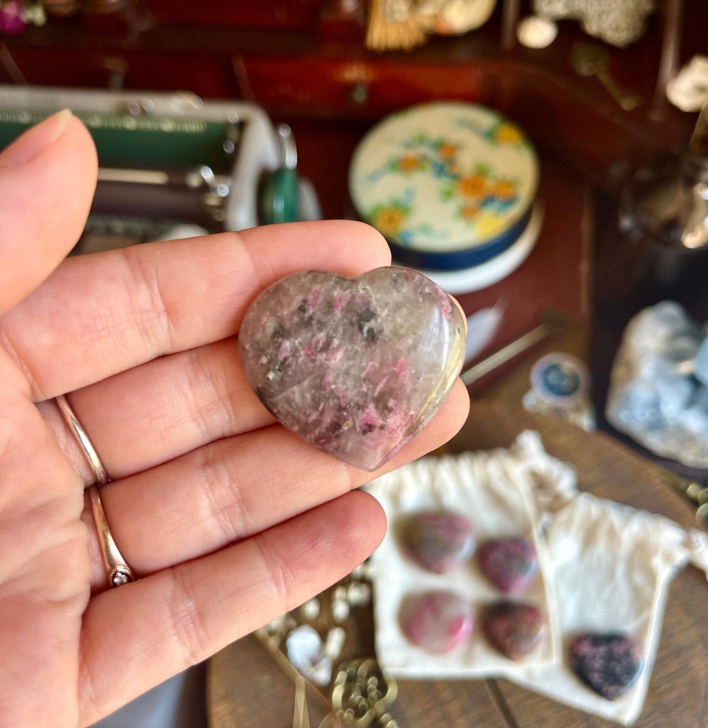 small rhodonite polished hearts - Lil Shop of Light & Love