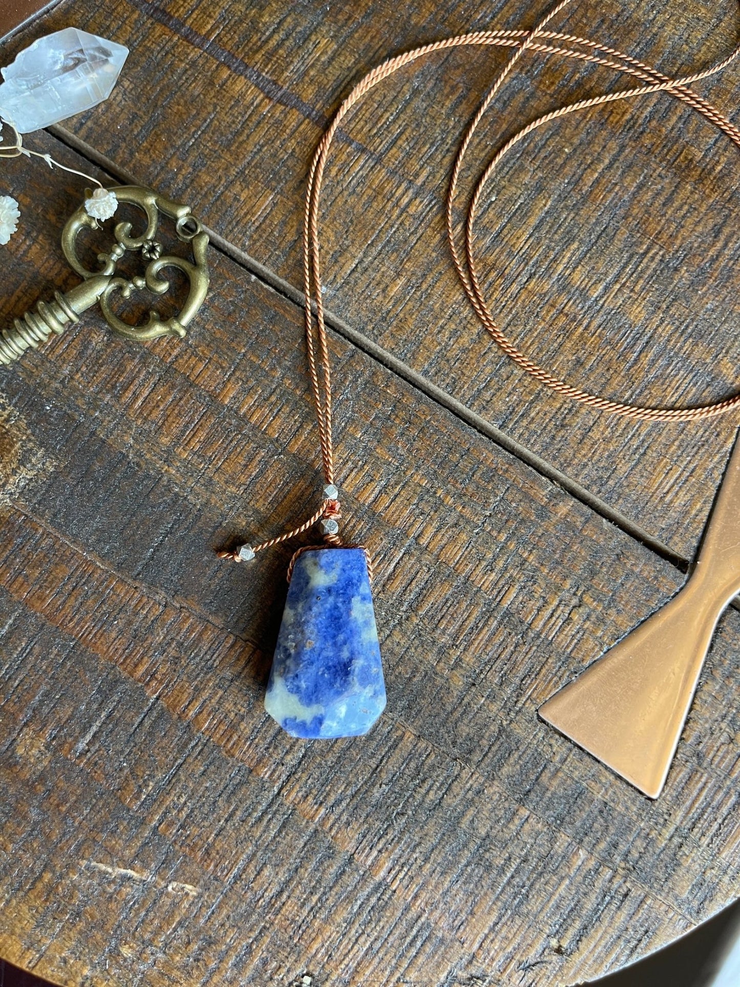 sodalite silk crystal necklace | adjustable lariat style - Lil Shop of Light & Love