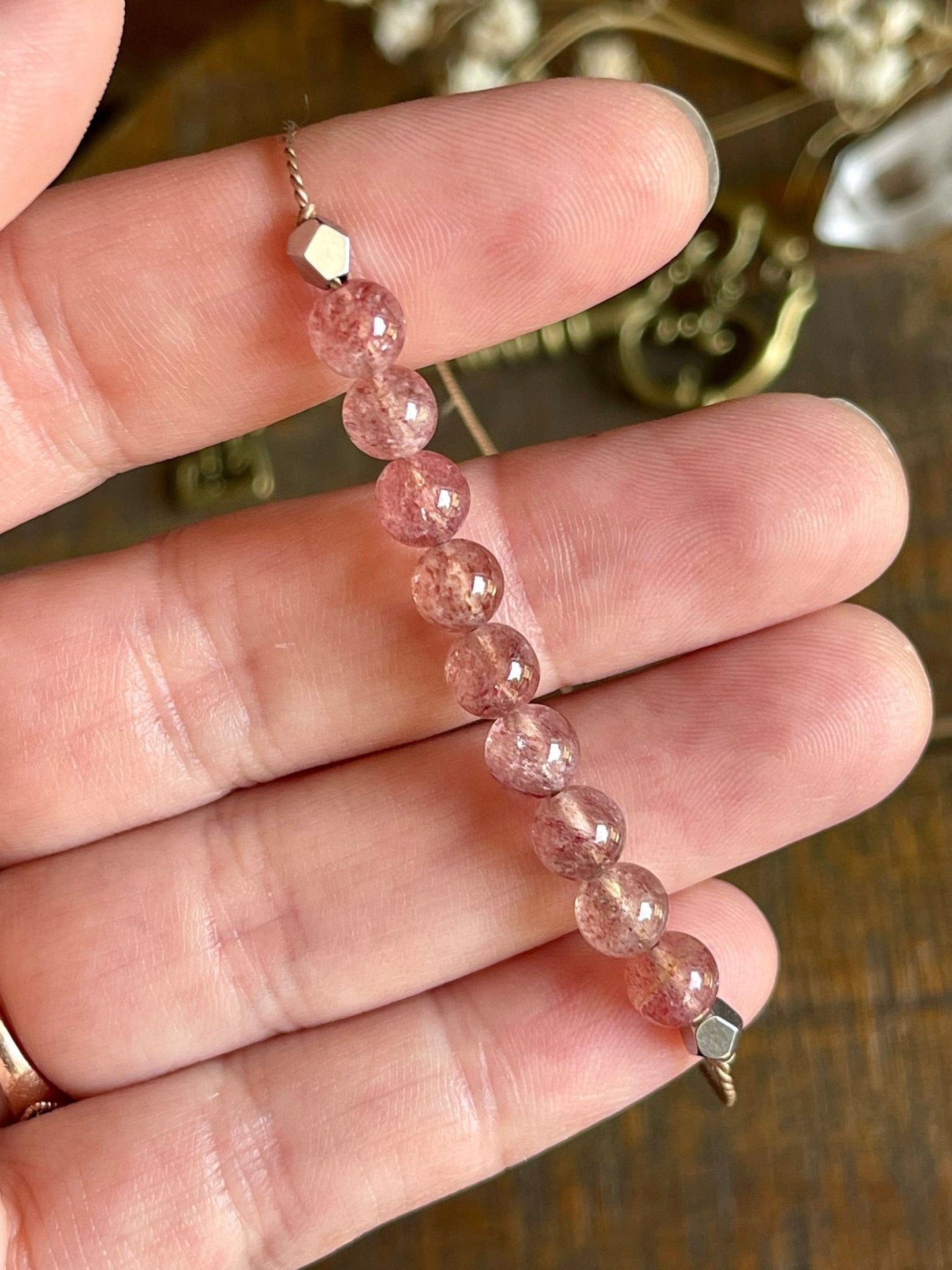 strawberry (hematoid) quartz adjustable silk crystal bracelet - Lil Shop of Light & Love