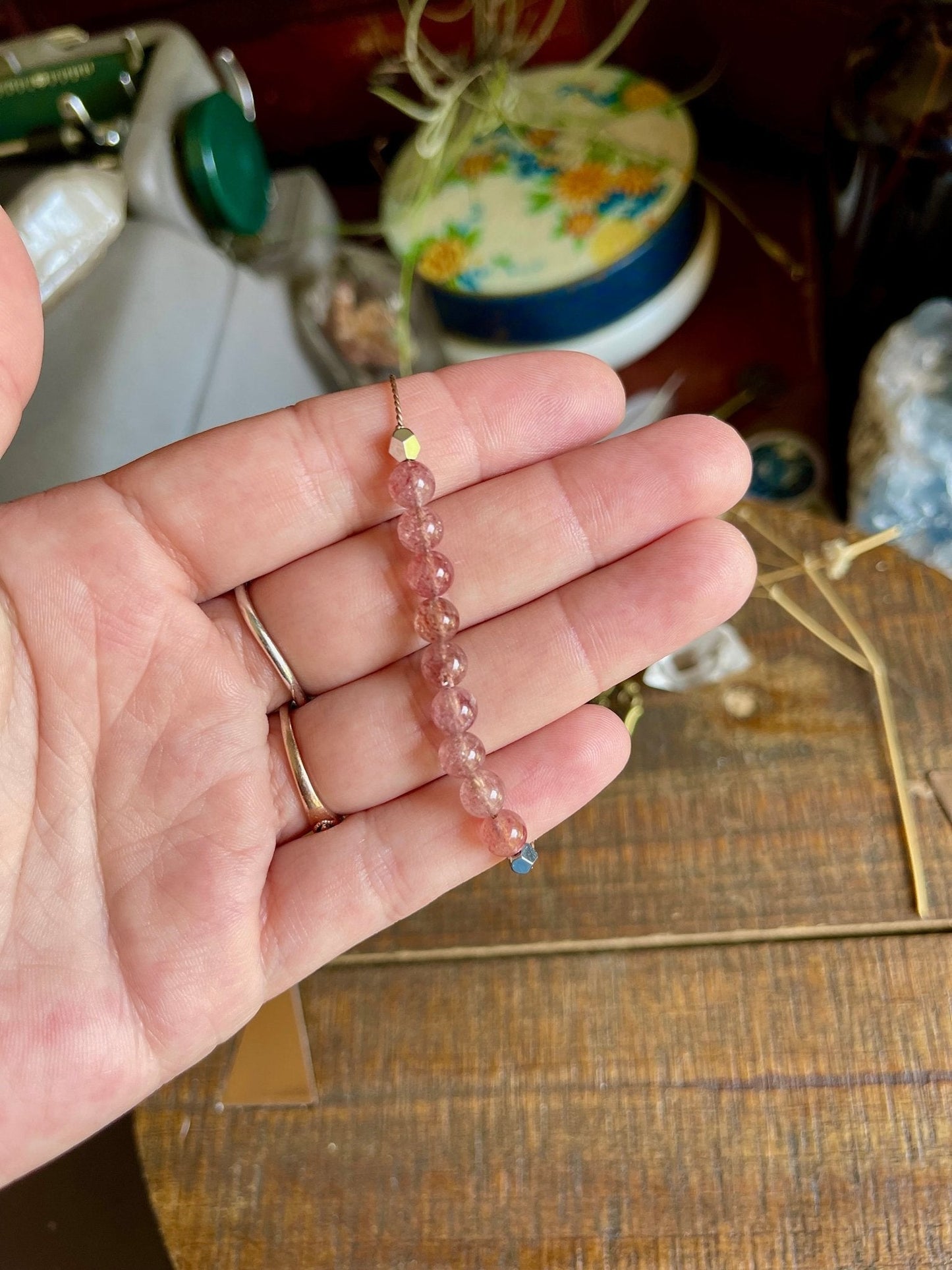 strawberry (hematoid) quartz adjustable silk crystal bracelet - Lil Shop of Light & Love