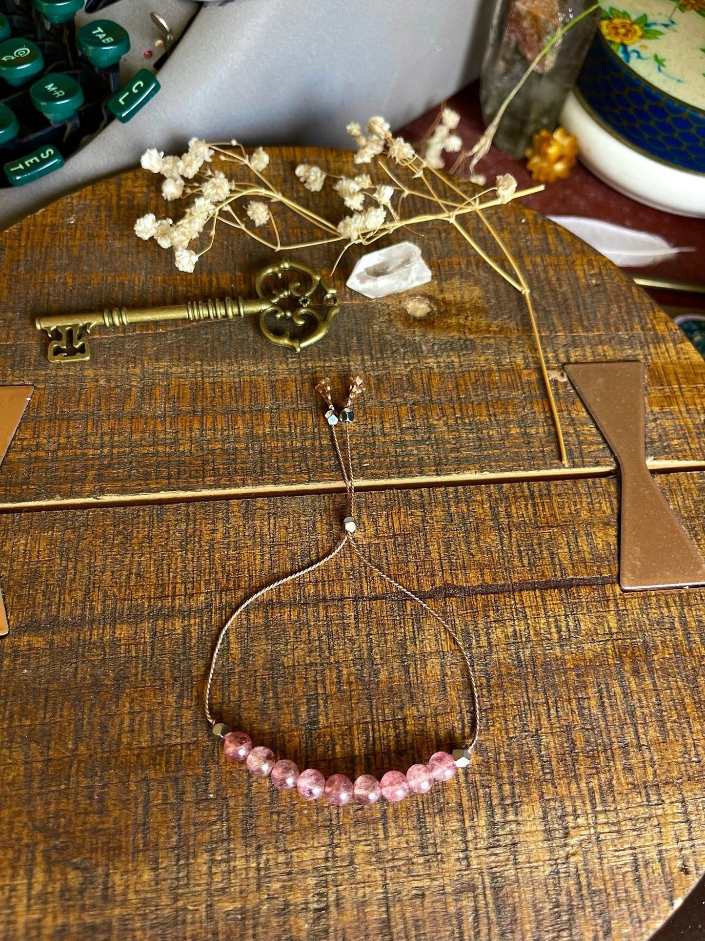 strawberry (hematoid) quartz adjustable silk crystal bracelet - Lil Shop of Light & Love
