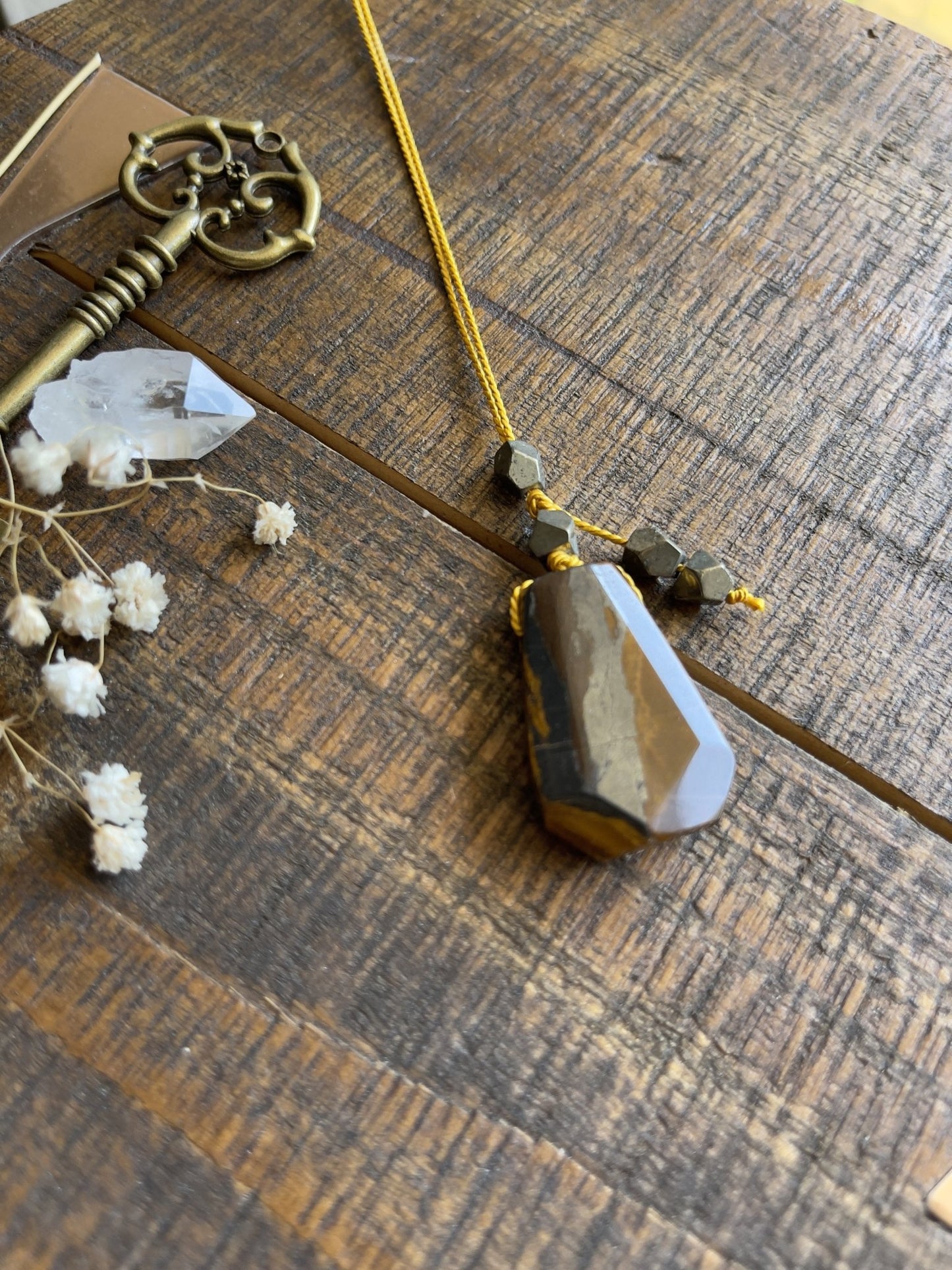 tiger’s eye silk crystal necklace | adjustable lariat style - Lil Shop of Light & Love