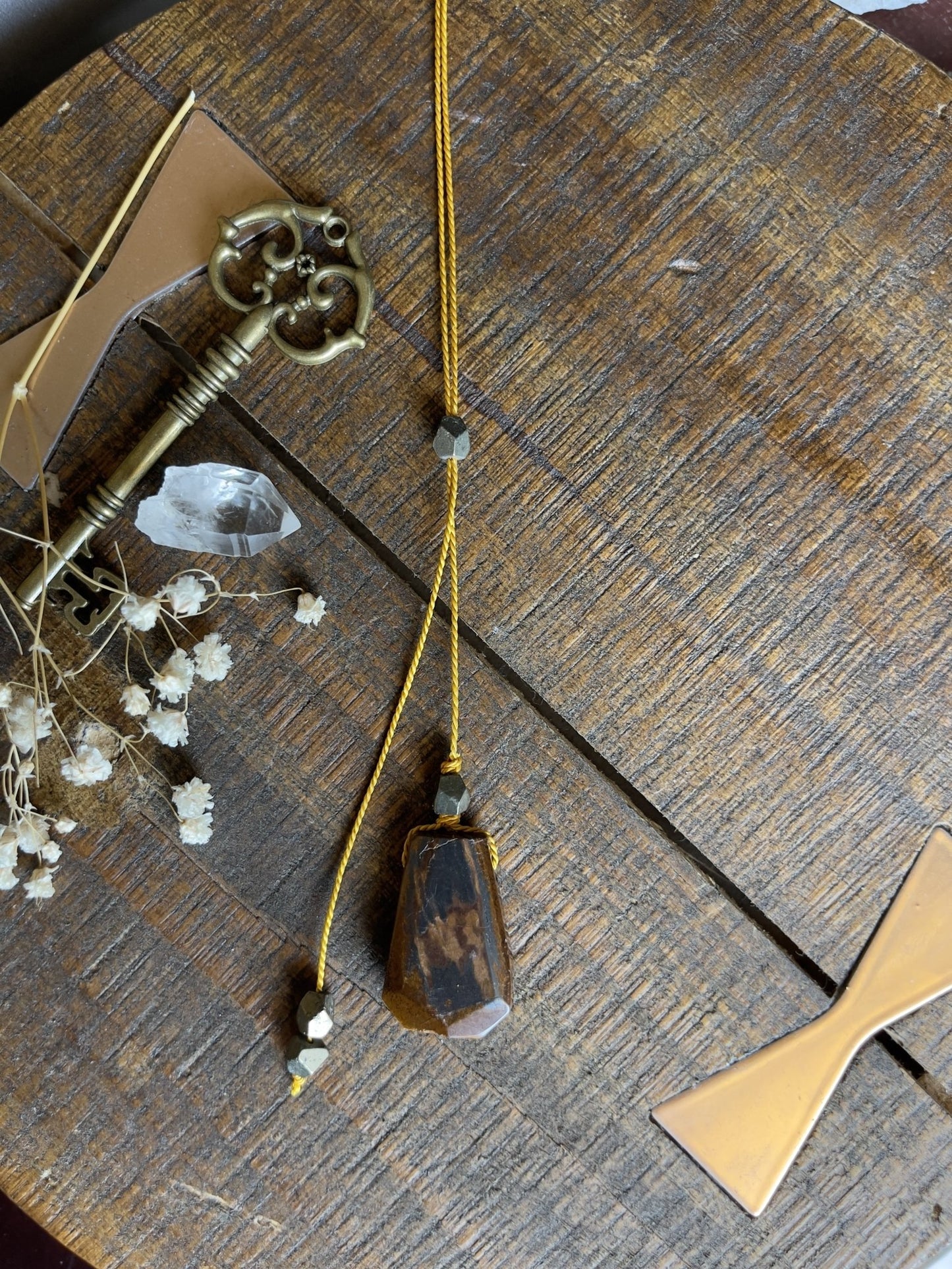 tiger’s eye silk crystal necklace | adjustable lariat style - Lil Shop of Light & Love