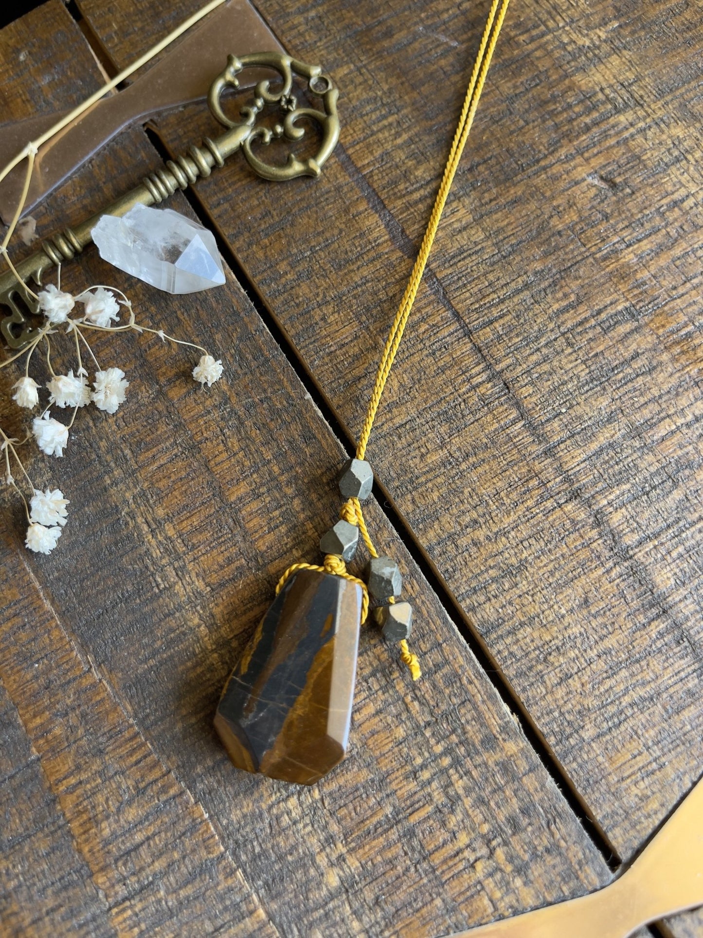 tiger’s eye silk crystal necklace | adjustable lariat style - Lil Shop of Light & Love