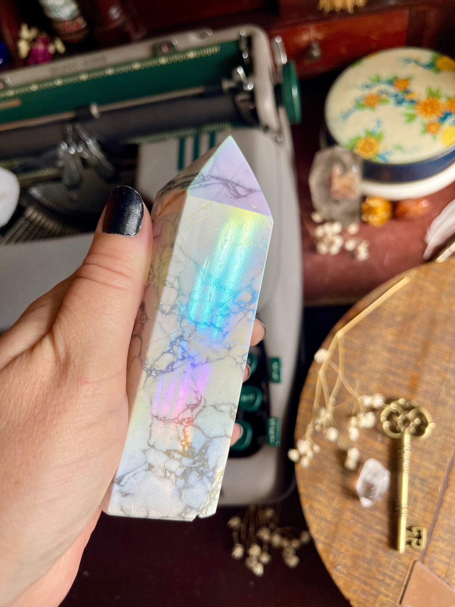 angel aura howlite tower - lil shop of light & love