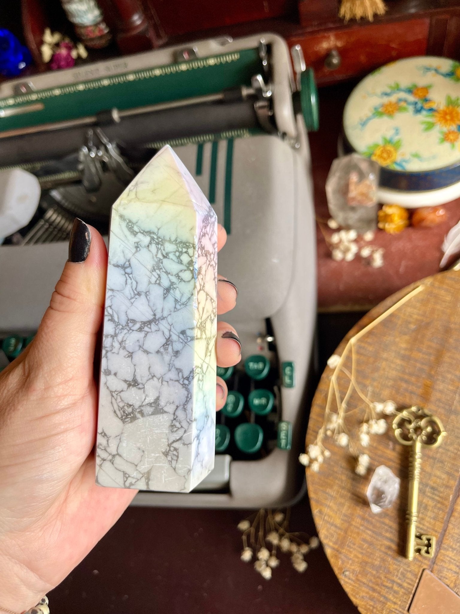 angel aura howlite tower - lil shop of light & love