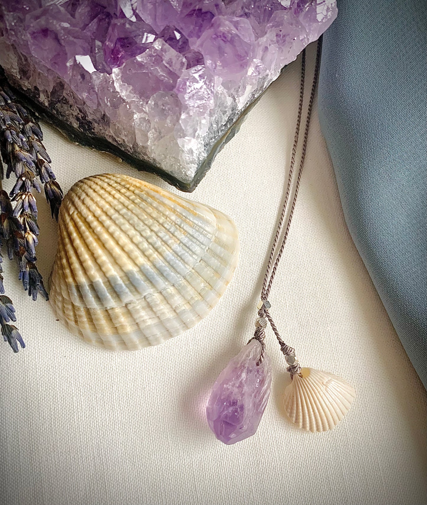 sea witch raw amethyst silk crystal necklace | adjustable lariat style