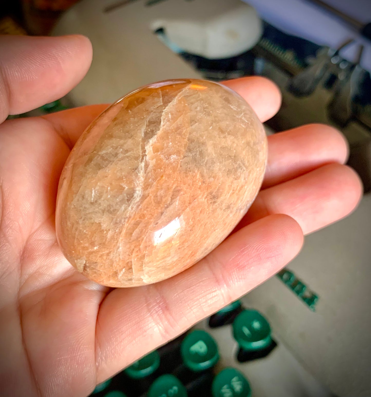 peach moonstone palm stones