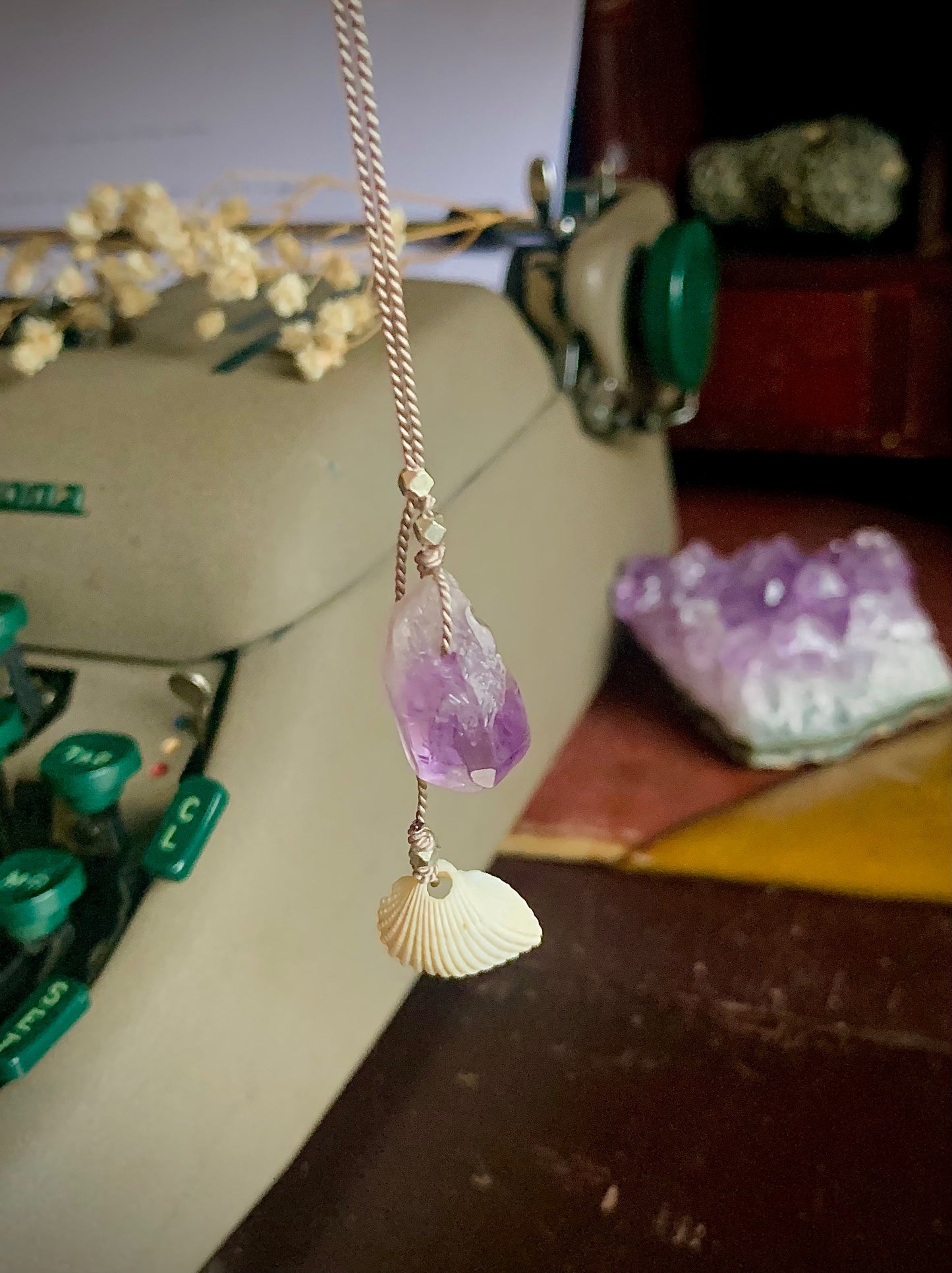 sea witch raw amethyst silk crystal necklace | adjustable lariat style
