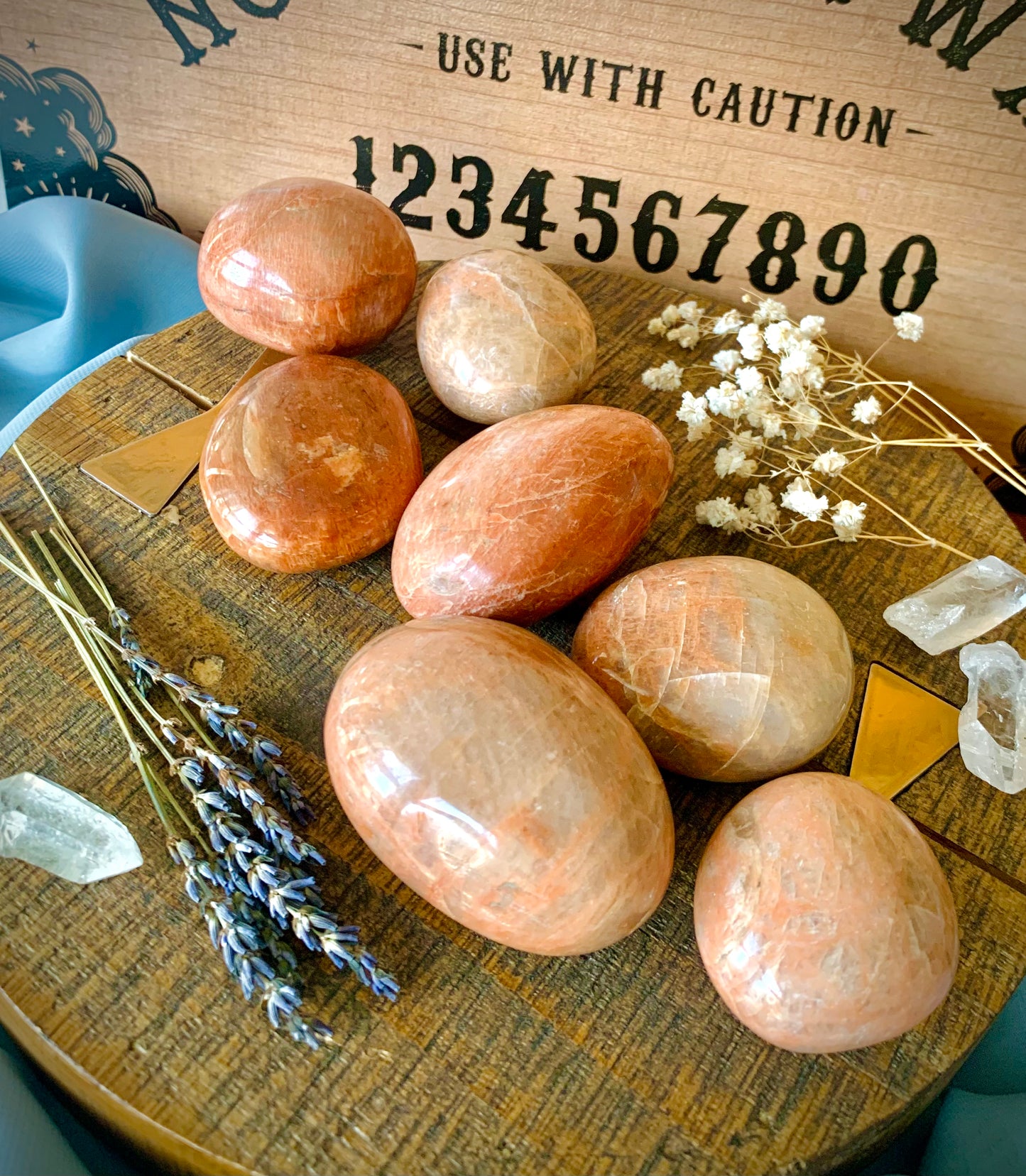 peach moonstone palm stones